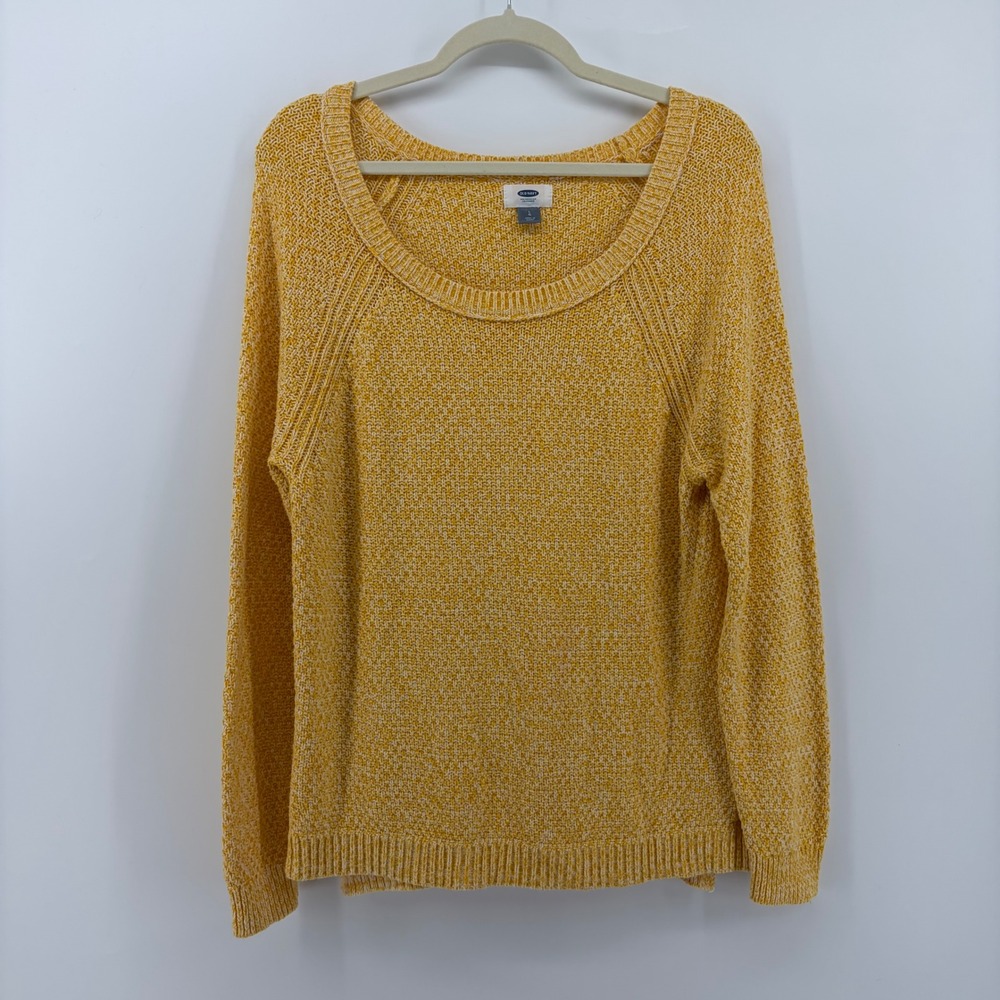 Old Navy Women Yellow Marled‎ Knit Sweater Long Sleeve Scoop Neck Size Large
